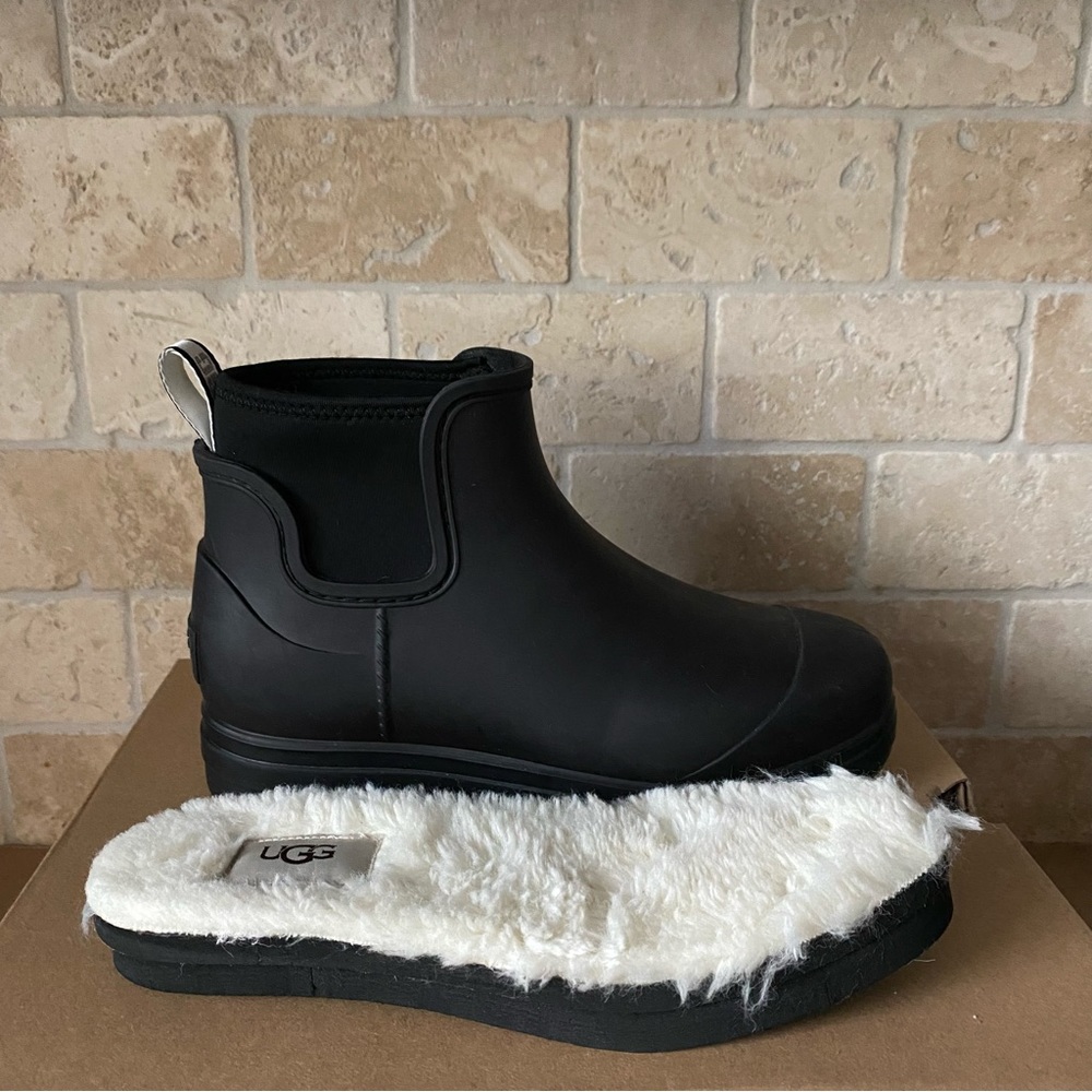 UGG DROPLET BLACK WATERPROOF RUBBER WOOL INSOLE RAIN WOMENS BOOTS * NEW NO BOX*